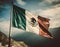 Mexican flag waving in the wind isolated Mexico