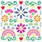 Mexican folk art vector pattern, colorful design with flowers greeting card inspired by traditional designs from Mexico