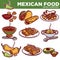 Mexican food cuisine traditional dishes vector icons for restaurant menu