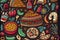 Mexican Food hand drawn doodles seamless pattern. Ethnic Cuisine background