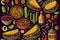 Mexican Food hand drawn doodles seamless pattern. Ethnic Cuisine background