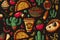 Mexican Food hand drawn doodles seamless pattern. Ethnic Cuisine background