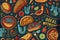 Mexican Food hand drawn doodles seamless pattern. Ethnic Cuisine background