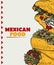 Mexican food traditional burrito, chili with meat ingredient, vintage engraved color