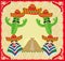 Mexican frame with pyramid, cactus and sombrero