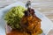 Mexican Fried chicken with spicy sauce and green rice