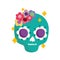 Mexican green skull with flowers decoration mexico culture