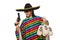 Mexican holding gun and money bag isolated on