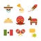 Mexican icons set decoration celebration festive traditional flat design