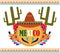 Mexican independence day, cactus flowers and hat label decoration, celebrated on september