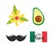 Mexican independence day, flag avocado flower and mustache, viva mexico is celebrated on september