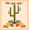 Mexican independence day, skulls catrina and cactus cartoon, celebrated on september