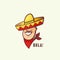 Mexican Man Head with Traditional Sombrero and Red Neckerchief. Abstract Vector Sign or Logo Template. Smiling Mans Face
