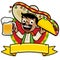 Mexican man holding a cold beer and a taco. Vector illustration