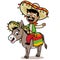 Mexican man riding a donkey. Vector illustration