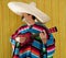 Mexican man serape poncho sombrero playing guitar