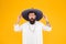 Mexican man wearing sombrero. Guy in wide brim hat. Ethnic concept. Discover ethnic and geographic origins. Bearded man