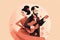 mexican mariachi couple in love, hispanic music duet playing guitar and dancing, minimalist illustration