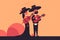 mexican mariachi couple in love, hispanic music duet playing guitar, minimalis illustration