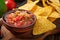 Mexican nacho chips and salsa dip