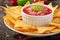 Mexican nacho chips and salsa dip