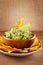 Mexican nachos with handmade guacamole sauce