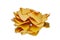 Mexican nachos tortilla chips heap, isolated on white