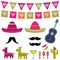 Mexican party decoration and photo booth props vector set