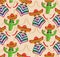 Mexican pattern with cactus, hat and chill illustration