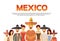Mexican People Group Wear Traditional Clothes Mexico Banner With Copy Space