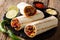 Mexican popular grilled burrito snack with beef and vegetables a