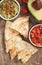 Mexican quesadillas with salsa and guacamole