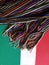 mexican rebozo multicolor with stripes, with green, white and red background