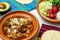 Mexican red pozole, traditional stew of the Aztecs