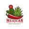 Mexican restaurant icon, red pepper, agave cactus