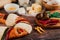 Mexican rosca de reyes or Epiphany cake ingredients and recipe on a wooden table in Mexico Latin America