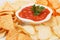 Mexican salsa with corn and potato chips