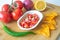 Mexican salsa pico de gallo with ingredients