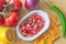 Mexican salsa pico de gallo with ingredients