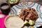 Mexican slow cooked lamb also called barbacoa on wooden background