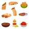 Mexican Snacks and Dishes Vector Set. Appetizing Traditional Courses and Starters Collection