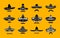 Mexican sombrero hat icons and moustaches set