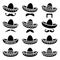 Mexican Sombrero hat with moustache or mustache icons