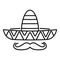 Mexican sombrero mustache icon, outline style