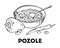 Mexican soup pozole and peppers. Hand drawn outline vector sketch illustration