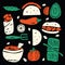 Mexican street food. Hand drawn illustration, made in vector, isolated on black background.