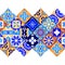 Mexican stylized talavera tiles seamless border in blue orange and white, vector