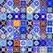 Mexican stylized talavera tiles seamless pattern in blue orange and white, vector