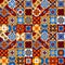 Mexican stylized talavera tiles seamless pattern in blue red and yellow, vector