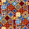 Mexican stylized talavera tiles seamless pattern in blue red and yellow, vector